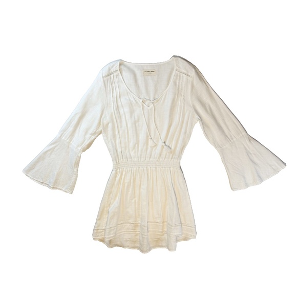 The Normal Brand Size S White Bell Sleeve Mini Dress Slub Twill Boho Tassel Trim - Picture 8 of 16